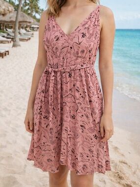 & Other Stories Beach Print Pink Sleeveless Dress SIZE 6